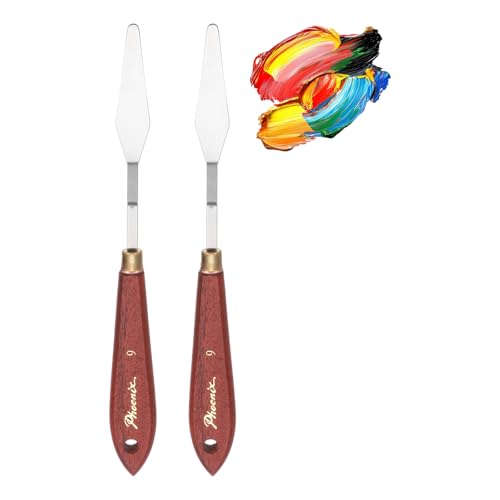 MECCANIXITY Pack of 2 Palette Knife No.9, 8.4" Long with Stainless Steel Flexible Spatula Pallet Knife and Wood Handle for Scraping, Mixing, Oil Acrylic Painting Canvas - style: No.9