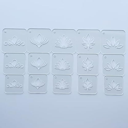 Mandala Stencils for Painting, 15 Pack Clear Acrylic Templates with Metal Ring, 3 Sizes 2.17-2.95 Inch, for Dot Art Canvas Wood