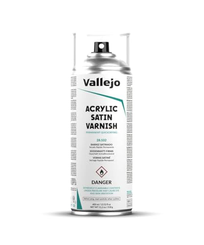 Vallejo - Acrylic Satin Varnish Spray | Long Lasting Protection | Scratch Resistant & Non-Yellowing | Exterior & Interior Surfaces | 400 ml (13.52 fl.oz.) - style: Acrylic Satin Varnish Spray 400 ml. (13.52 fl.oz.)