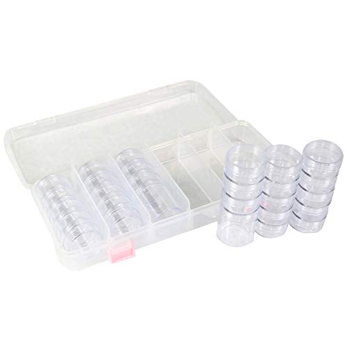 Everything Mary 28-Jar Bead Storage Organizer – Large Clear Case for Diamond Painting, Jewelry & Craft Beads – Durable Plastic Box with Screw-Top Jars for Diamond Art & Small Supplies