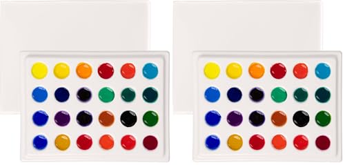 MEEDEN 24-Well Ceramic Watercolor Paint Palette with Cover, Porcelain Mixing Artist Palette 6 by 4-1/2 inch for Artist Watercolor Gouache Painting Coloring (Pack of 2) - size: 24-well (Pack of 2)
