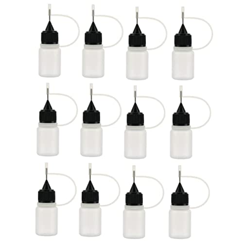 HLLMX 12 PCS Plastic Squeezable Tip Applicator Bottle with Needle Tip Caps Glue Bottle Applicator for Paint Quilling Craft, Glue, Liquid, Alcohol Ink, Acrylic Painting 10ml (0.3 oz)