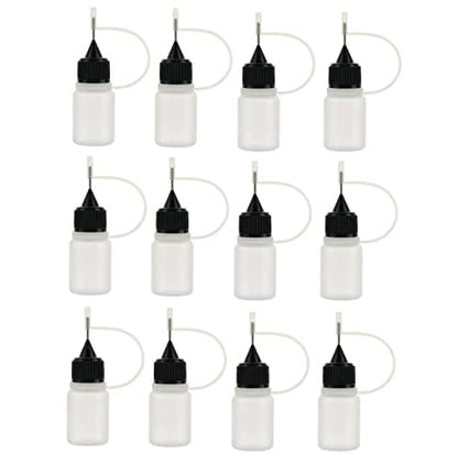 HLLMX 12 PCS Plastic Squeezable Tip Applicator Bottle with Needle Tip Caps Glue Bottle Applicator for Paint Quilling Craft, Glue, Liquid, Alcohol Ink, Acrylic Painting 10ml (0.3 oz)