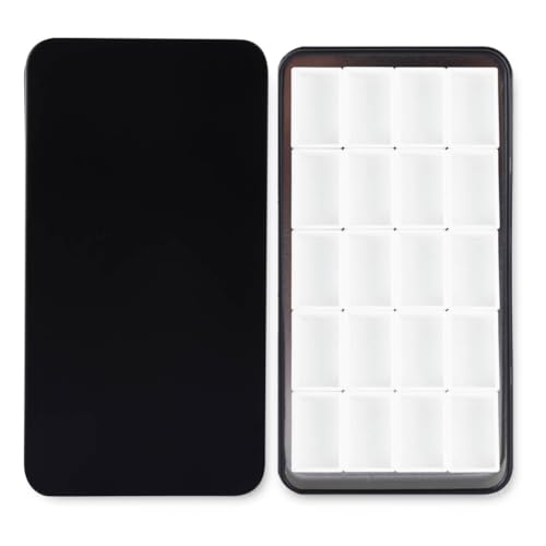 20Pcs Full Pans Watercolor Tin Palette Paint Case with Magnetic Stripe | Metal Art Paint Mixing Tray,3ml Empty Full Pans,Portable Empty Paint Box for DIY Watercolor Oils Acrylics Drawing,Black - color: Black