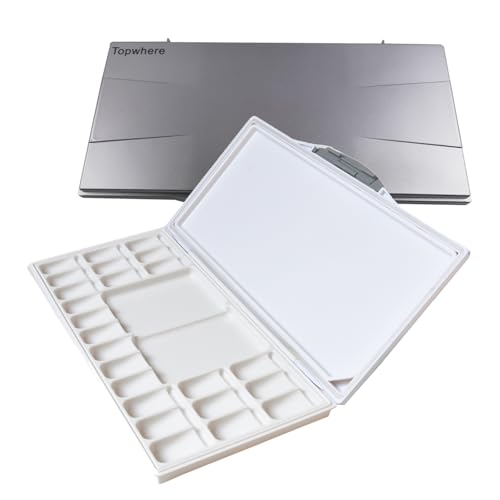 Watercolor Painting Palettes 24-Wells with 2+1 Additional Spacious Mixing Areas, Folding Peel-Off Palette for Watercolor, Gouache, Acrylic Paint (Silver, One Size) - color: Silver