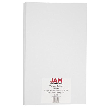 JAM PAPER Legal Vellum Bristol 65lb Cardstock - 8.5 x 14 Coverstock - 147 gsm - White - 50 Sheets/Pack - color: White, size: 8.5" x 14"