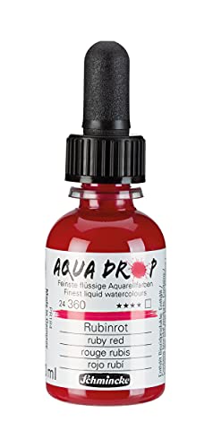 Schmincke - AQUA DROP, liquid, pigment-based watercolorcolour, ruby red in 30 ml pipette bottle, 224360034, for watercolorpainting, urban sketching, calligraphy, handlettering, lightfast - color: 360 ruby red