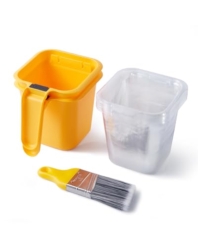 Voomey 13Pc Paint Cups for Painting, Small Paint Bucket Holds 16 oz. of Paint or Stain, Paint Cup, Paint Pail Liner, Brush, Trim Painting Tool, for Finishing Work and Repairs - color: Paint Cup Combo & Brush