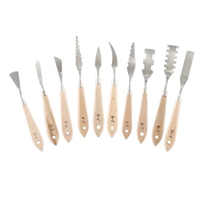 10pcs Palette Knife Set, Painting Knife, Paint Spatula | Stainless Steel, Wooden Handle, Painting Tools, Color Mixing Scraper Pallet Knife, for Oil, Acrylic, Canvas Painting