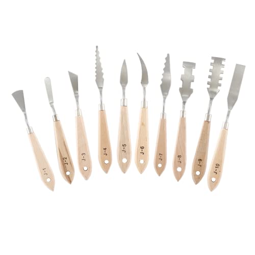 10pcs Palette Knife Set, Painting Knife, Paint Spatula | Stainless Steel, Wooden Handle, Painting Tools, Color Mixing Scraper Pallet Knife, for Oil, Acrylic, Canvas Painting