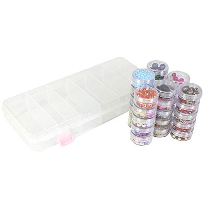 Everything Mary 28-Jar Bead Storage Organizer – Large Clear Case for Diamond Painting, Jewelry & Craft Beads – Durable Plastic Box with Screw-Top Jars for Diamond Art & Small Supplies