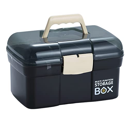 Kinsorcai 11'' Plastic Box Organizer with Removable Tray, Sewing Organizer, Craft & Art Supply Multipurpose Storage Box for Cosmetic (Black) - color: Black
