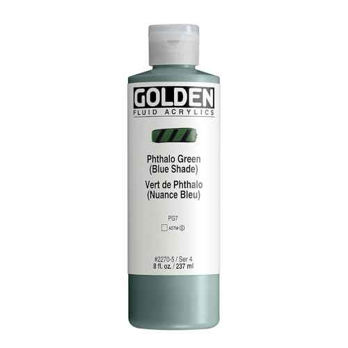 GOLDEN Fluid Acrylics, Phthalo Green (Blue Shade), 8 fl. oz. Bottle, Professional Acrylic Paint, Transparent