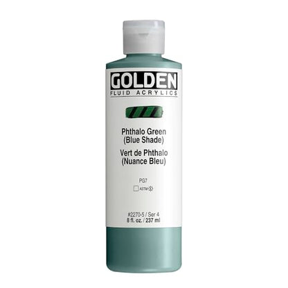 GOLDEN Fluid Acrylics, Phthalo Green (Blue Shade), 8 fl. oz. Bottle, Professional Acrylic Paint, Transparent