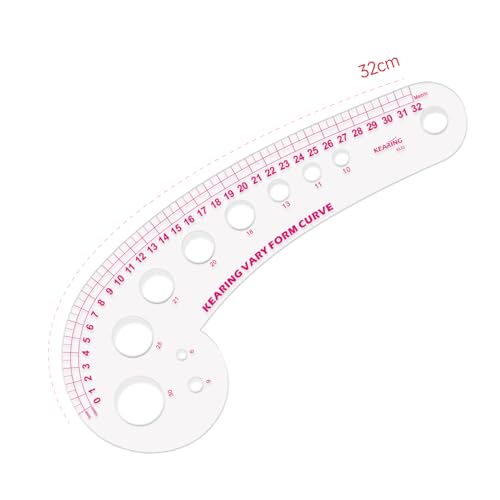 32cm Metric French Curve Ruler - Clear Plastic Sewing Pattern Tool | Transparent 32cm metric vary form curve with sandwich line scale. Smooth grading ruler for fashion design and sewing - style: 6132(32cm)