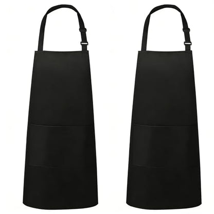 VALOME 2 Pack Kitchen Aprons with Pockets, Cooking Chef Apron for Men Women | Adjustable Neck Strap, Unisex Bib Soft Aprons, Cotton-Blend, for Grilling Cooking Gardening Baking - color: Pure Black & Black
