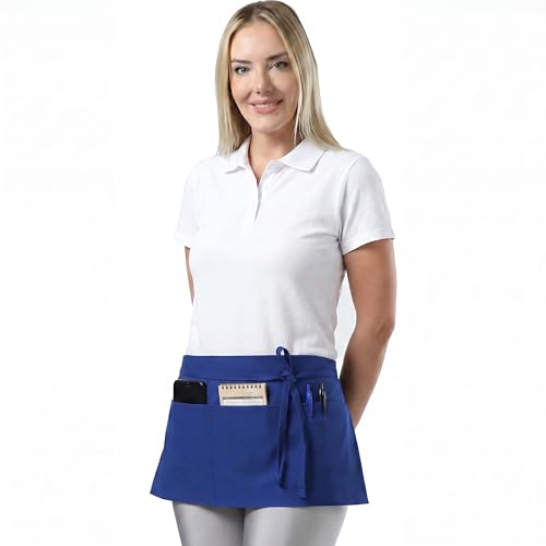 TOSHE Waist Apron 3 Pockets Waterdrop Resistant Cotton Server,Chef,Waitress - color: Navy Blue