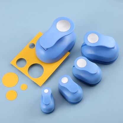 Circle Hole Punch Set, 3/8 inch, 5/8 inch, 1 inch, 1.5 inch, 2 inch, 5 Different Size Circle Punches for Crafting Designs, Office Supplies, Card Making, DIY Albums, Photos - color: Blue