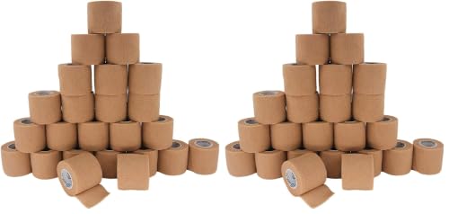 Self Adherent Cohesive Bandages Wrap 24 Count 2" x 5 Yards, Medical Tape, Adhesive Flexible Breathable First Aid Non Woven Rolls, Stretch Athletic, Ankle Sprains & Swelling, Sports (Pack of 2) - color: Beige, size: 24 Count (Pack of 2)