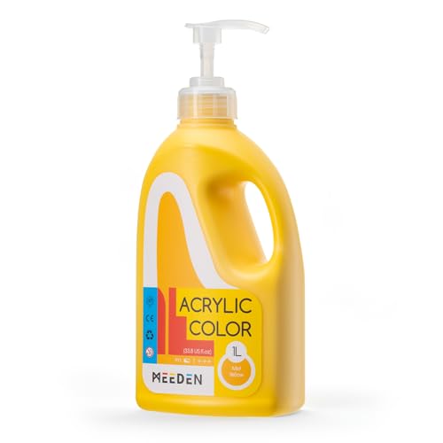 MEEDEN Mid Yellow Acrylic Paint: 1 L /33.8 oz Satin Liquid Paint with Pump Lid - Soft Body Art Paints for Canvas, Studio, School, Wall & Poured Paintings - color: Mid Yellow