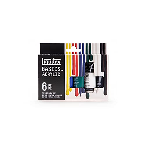 Liquitex BASICS Acrylic Paint Set, 6 x 22ml (0.74-oz) Tubes, Primary | Medium Viscosity, Satin Finish, Lightfast, Fine Art Pigments, Range of Opacities, Easy Blending - size: 4.46 Fl Oz (Pack of 1), style: Primary 6 x 22ml (0.74oz)