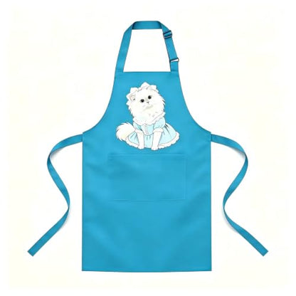 Unisex Cat Chef Apron, Adjustable Strap with Two Pockets | Thick waterproof fabric, machine washable. 27.5×31.5 in. Dual pockets for phones. Dual neck straps, long ties, cute cat print - color: Blue