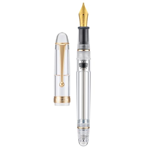 Asvine V126 Vacuum Filling Fountain Pen, Clear Demonstrator Acrylic Stub Nib 1.1mm Calligraphy Art Drawing with Case Set - color: Transparent clear, style: Stub Nib