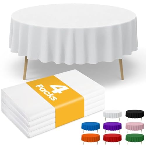 Niuara White Plastic Table Cloth Disposable, 4 Pack, 84 in | Round, Table Covers, Holiday Parties, Gatherings - color: White, size: 84" Round - 4 Packs
