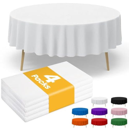 Niuara White Plastic Table Cloth Disposable, 4 Pack, 84 in | Round, Table Covers, Holiday Parties, Gatherings - color: White, size: 84" Round - 4 Packs