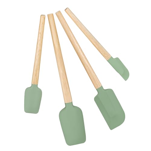 Silicone Spatula Set, Food Grade Rubber Spatula-4 Piece Nonstick Rubber Spatulas, Spoonula, Jar Scraper for Cooking, Baking, Mixing, Frosting - Heat Resistant Up to 600°F (4 Pcs Spatula Green) - color: Green