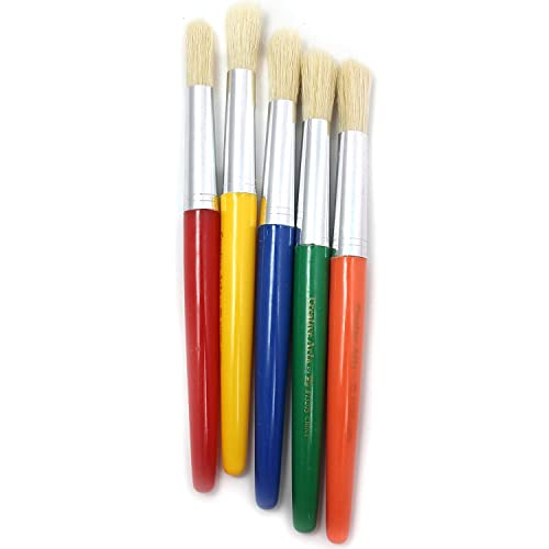 Charles Leonard Creative Arts Round Tip Paint Brushes, Short Stubby Round Handle with Hog Bristle, 7.5 Inch, Assorted Colors, 5-Pack (73205) - color: Assorted, size: 5-Pack, style: Round Tip