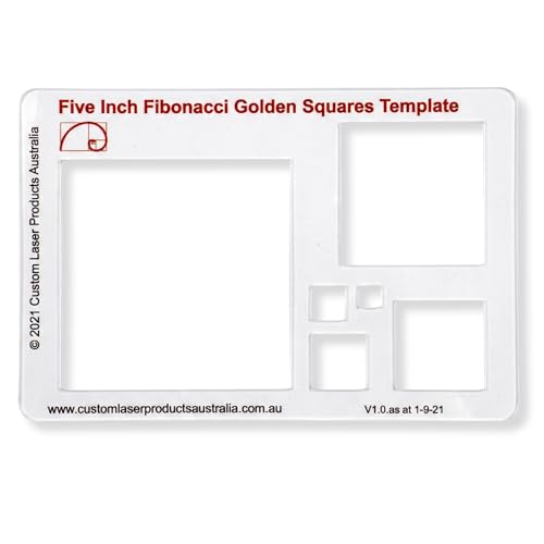 Fibonacci 5" Square Drawing Template, Golden Ratio Stencil | Australian Designed and Made; Geometric Stencil for Art; Drafting and Quilting; PETG - style: 5" Squares