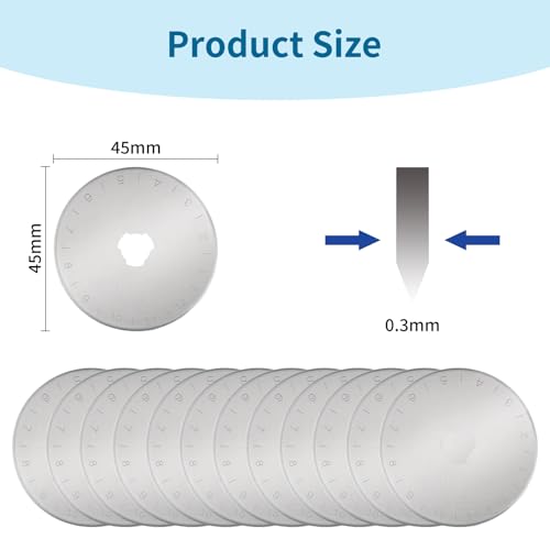 12 pcs 45mm Rotary Cutter Blades,Replacement Rotary Blade for Arts Crafts Quilting Scrapbooking Sewing Fabric Cutting,Arts & Crafts Farbric Paper Cutting Tool By XEKIGU