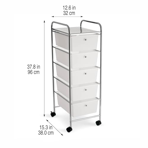 Simply Tidy 5 Drawer Clear Rolling Cart - Mobile Organizer with Removable Drawers, Swivel & Locking Casters, Durable Tubular Frame - 1 Set