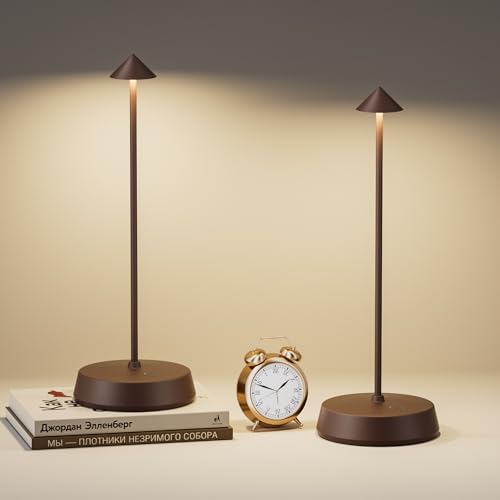Cordless Touch Table Lamp Rechargeable LED Battery Operated 6000mAh | Dimmable Waterproof Small Lamp Portable Wireless Table Light for Dining Room Restaurant Bar Indoor/Outdoor Use Brown-2PC - color: Brown-2PC