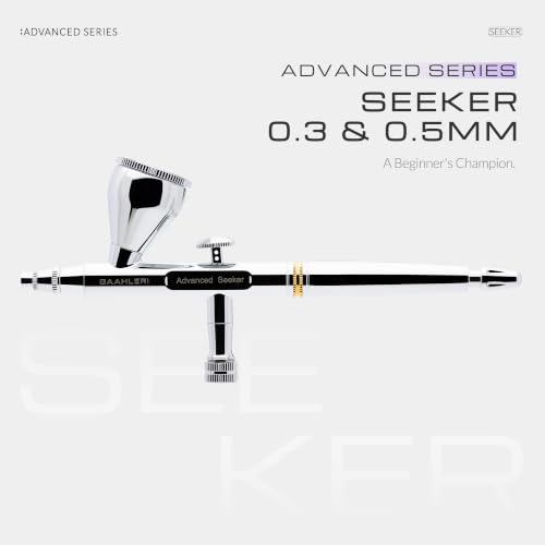 Gaahleri Airbrush Seeker, Dual-Action Gravity Feed with 6-Channel Quick-Release Nozzle, 0.3 & 0.5mm Dual Needle/Nozzle Set, 1/3oz Cup & Ergonomic Calm Island for Model Building Model Painting Art