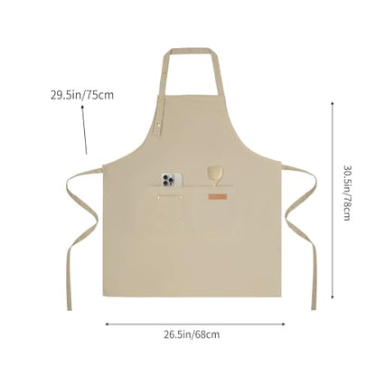 Tosewever Art Aprons for Women Painting Pottery Baking, Mens Buckle Straps Kitchen Apron with Pockets for Chef Cooking - color: Beige