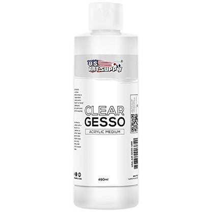 U.S. Art Supply Clear Gesso Primer (16oz) for Oil & Acrylic Painting - Enhances Blending & Canvas Paint Prep - Mixable Clear Gesso Primer for Acrylic Painting - color: Clear