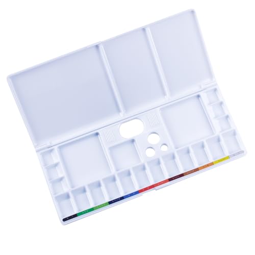 Foldable Watercolor Palette with Thumbhole, 18 Wells 3 Mixing Areas
