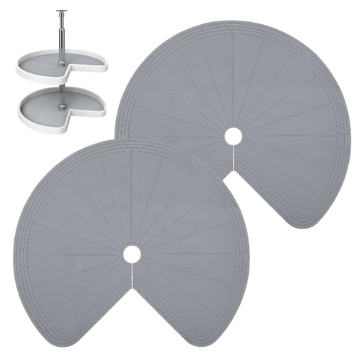 2 PCS 26" Lazy Susan Shelf Liner, Jaxbo Silicone Lazy Susan Liner for Dual Tier Pie Cut Organizer,Non-Slip Thermal Protection Mat - color: Gray