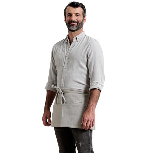 MEEMA Chef Waist Aprons for Women with Pockets, Adjustable Cooking Aprons - color: Heavy Charcoal, style: Pro Chef Twill