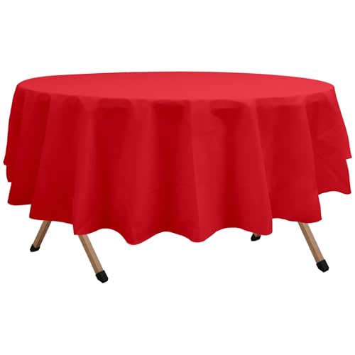 2 Pack Red Premium Plastic Tablecloth Round 84 Inches Reusable Ruby Red Decorative Table Cover for Dining, Wedding, Party, Indoor and Outdoor use - color: E03 Red, size: Round 84"