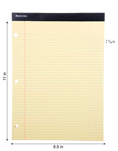 Mintra Office Canary Legal Pads - With Micro-perforated sheets, Smooth-lined paper, Ideal for Office Tasks, Assignments or Notes, Meetings, and Journaling, 3 pack Narrow Ruled, Double Pad, 8.5"x11" - color: Canary - Double Pad, size: Narrow