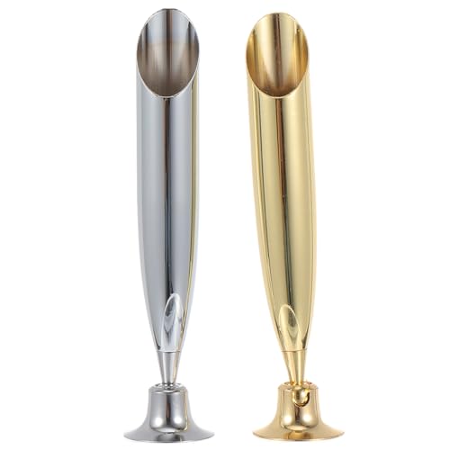 Ciieeo Single Pen Display Stand Organizer Metal Pen Holder 2pcs Metal Insertion Dip Pen Holder Pen Base Quill Fountain Desktop Pens Base - color: Silver Golden, size: 8.2x1.7x1.2cm