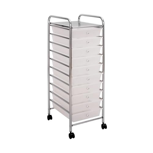Seville Classics Rolling Utility Organizer Storage Cart, for Home Office, School, Classroom, Scrapbook, Hobby, Craft, 10 Drawer, Frost White - color: Frost White, size: 10 Drawer