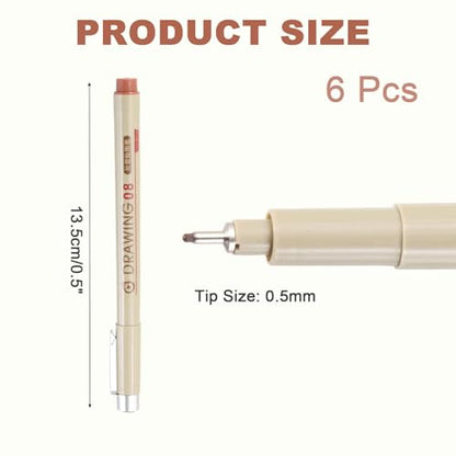 MECCANIXITY 08 Fineliner Ink Pens, 6Pcs 0.5mm Brown Micro Pens with Waterproof Archival Ink for Watercolor Sketching Cartoon Technical Drawing - style: 08#
