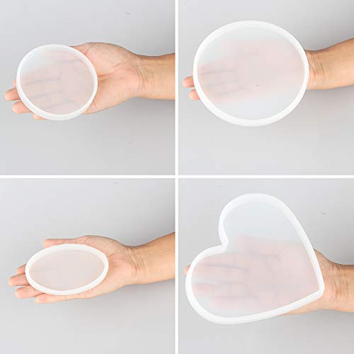 Tomorotec Resin Molds Silicone, 7 Pack Epoxy Casting Mold for DIY Coaster | Assorted Shapes Including Heart And Ellipse, Smooth Non-Stick For Easy Release, BPA-Free