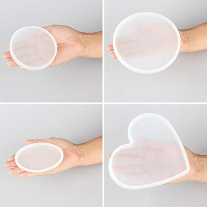 Tomorotec Resin Molds Silicone, 7 Pack Epoxy Casting Mold for DIY Coaster | Assorted Shapes Including Heart And Ellipse, Smooth Non-Stick For Easy Release, BPA-Free