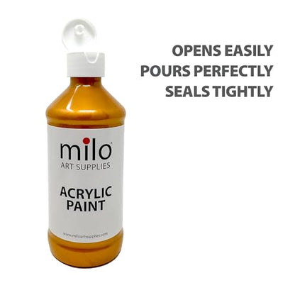 milo Metallic Acrylic Paint Set, 6 Metallic Colors, 8 oz Bottles | Safe and AP Non-Toxic, Made in the USA, Arts & Crafts Paints for Artists, Student & Hobby Painters, Paint Pack, Multi-Media - style: Metallic Set 6 x 8 oz