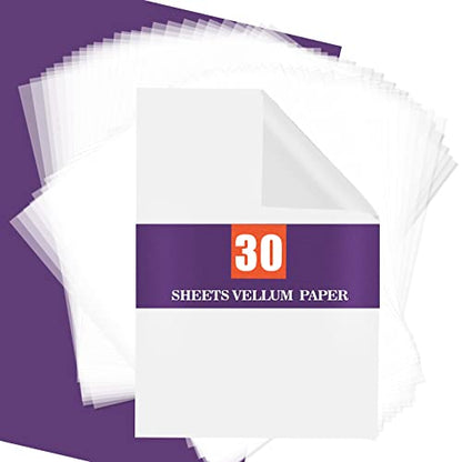 Vellum Paper 8.27 x 11.8 Translucent-Printable - Translucent Vellum Paper Tracing for Crafts Tracing,Drawing,Card Overlays,Invitation Envelope 30 Sheets | Use with Tracing Paper, Carbon Copy Paper for Drawing Patterns on Wood, Canvas, Fabric, Artist Lette